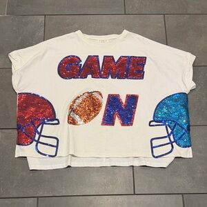 Fantastic Fawn Sequin Game Day Top - Red, Blue, Orange